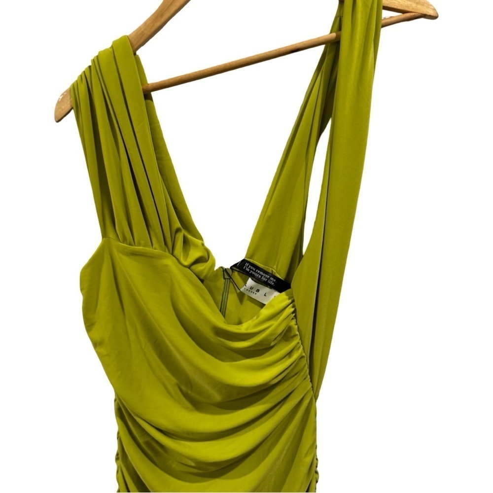 Club L London Rouched Lime green Asymetric Shoulder Midi Dress Size Us 4 NWT - Picture 5 of 7